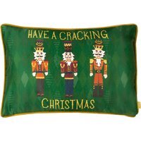 Nutcracker Cracking Christmas Velvet Cushion 30 x 50cm - Green / Polyester - thumbnail 1