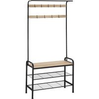 Coat Stand, Shoe Rack, Bench Seat, Hooks - Industrial Wood Light / 85.5cm
