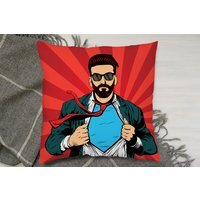 Strong Businessman In Glasses In Comic Style. Success Concept Cushion - Red / 60 - image 1