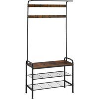 Coat Stand, Shoe Rack, Bench Seat, Hooks - Industrial Wood Dark / 85.5cm