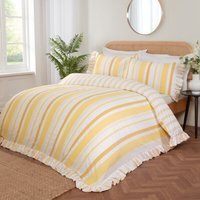 Maya Stripe Polycotton Reversible Duvet Cover Set with Pillowcase - Yellow / Single