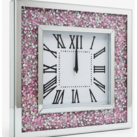 Pink Silver Crushed Crystal Wall Clock Square Frame 40Cm -  PINK AND SIVLER