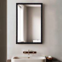 Lecco Wooden Wall Mirror with Beaded Frame - Black - thumbnail 1