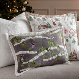 Winter Ski Lodges Embroidered Cushion - White / 80 Feather 20 Polyester - thumbnail 4