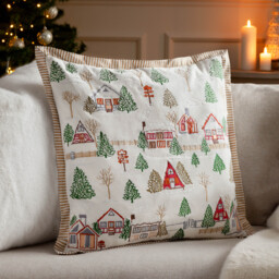 Winter Ski Lodges Embroidered Cushion - White / 80 Feather 20 Polyester - thumbnail 5