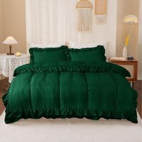 New Ruffled Borders Duvet Cover Set - Green / Double