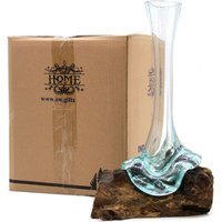Handmade Molten Glass on Wood Vase - Brown