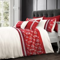 Geneva Floral Diamante Duvet Cover and Pillowcase Set - Red / Superking - image 1