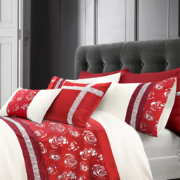 Geneva Floral Diamante Duvet Cover and Pillowcase Set - Red / Superking - thumbnail 2