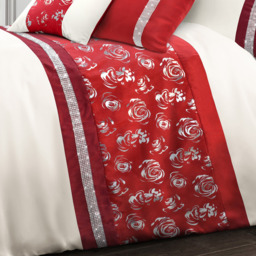 Geneva Floral Diamante Duvet Cover and Pillowcase Set - Red / Superking - thumbnail 3