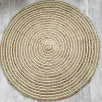 Round Circle Natural Braided Rug, Jute , Cotton - 90cm - neutral
