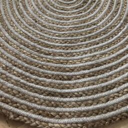 Round Circle Natural Braided Rug, Jute , Cotton - 90cm - neutral - thumbnail 4
