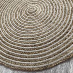 Round Circle Natural Braided Rug, Jute , Cotton - 90cm - neutral - thumbnail 3
