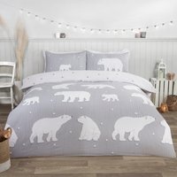 Polar Bear Brushed Cotton Stripe Duvet Set with Pillowcase - Grey / Single