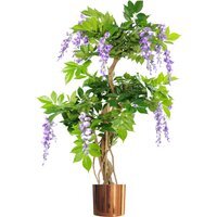 Artificial Purple Blossom Tree Copper Metal Planter - Green