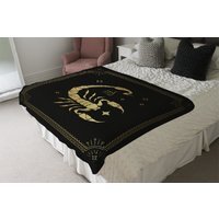 Zodiac Scorpio Horoscope In Black  Gold Soft Blanket - Gold - thumbnail 1