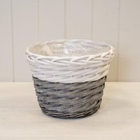Handcrafted Two Tone White/Grey Willow Planter - White