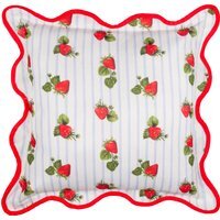 Fruits Strawberries Striped Outdoor Cushion Cover - Blue
