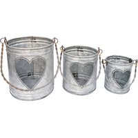 Galvanised Heart Cut Out Candle Holders - Grey