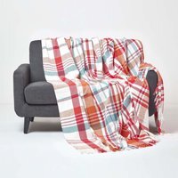 Tartan 100 Cotton Falun Throw with Tassels - Red / 255cm