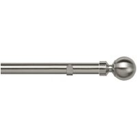 28mm Fixed Length Metal Eyelet Curtain Pole Set - Sphere Finial - Satin Silver / 60cm