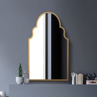 Arcus Crown Overmantle Metal Framed Arched Wall Mirror - Gold