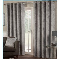 Crushed Velvet Eyelet Ring Top Curtains - Silver / 168cm / 137cm