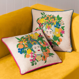 Taormina Floral Piped Cushion - Teal / Feather - thumbnail 5