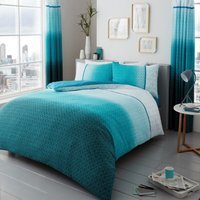 Printed Polycotton Urban Ombre Duvet Cover With Pillowcases - Teal / Double