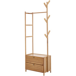 Multi-functional Wooden Coat Rack with Storage Drawers - Natural Wood - thumbnail 3