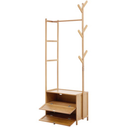 Multi-functional Wooden Coat Rack with Storage Drawers - Natural Wood - thumbnail 5