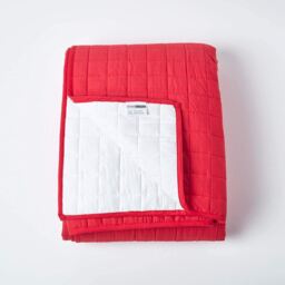 Cotton Quilted Reversible Bedspread - Red-White / Double - thumbnail 3