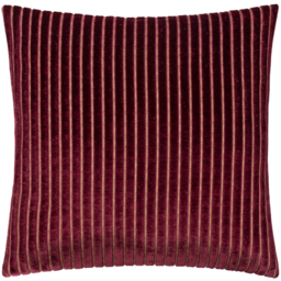 Savoy Stripe Cut Velvet Cushion - Burgundy  / Polyester - thumbnail 2