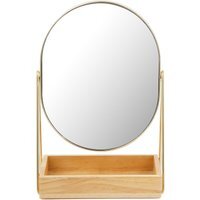 Wood Organiser Base Cosmetic Mirror - Brown