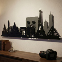 Paris Skyline Metal Wall Art 2D - Grey/Black
