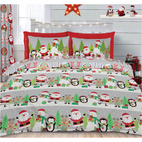 Santa Snowman Penguin Xmas Ho Ho Duvet Set - Grey or Multi / Double - thumbnail 1