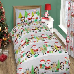 Santa Snowman Penguin Xmas Ho Ho Duvet Set - Grey or Multi / Double - thumbnail 2
