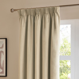 Ultimate Velvet Room Darkening Pencil Pleat Curtain Pair - Natural / 117cm / 183cm - thumbnail 4