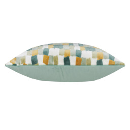 Metro Blocks Velvet Jacquard Square Cushion - Green / Polyester - thumbnail 3
