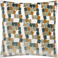 Metro Blocks Velvet Jacquard Square Cushion - Green / Polyester