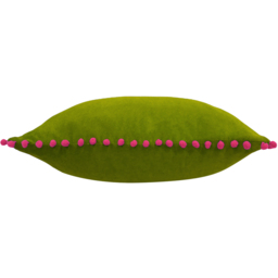 Velvet Pom Pom Cushion 45 x 45cm - Green-Fuchsia / Feather - thumbnail 2