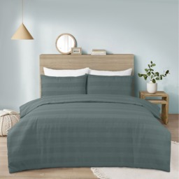 Waffle Stripe Duvet Cover Set Soft Polycotton Blend - Marley - Marley / Double - thumbnail 2