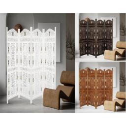 4 Panel Heavy Carved Wooden Room Divider Screen Bells - Brown / Dark Brown - thumbnail 2