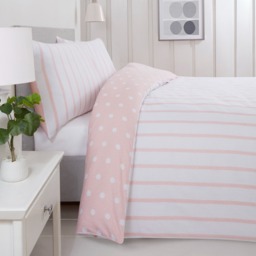 Spots Stripes Microfibre Duvet Set - Blush / Single - thumbnail 3