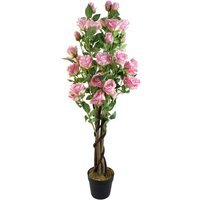 105cm Artificial Rose Tree with Pink Silk Flowers - Pink