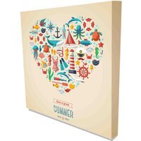 Summer Heart Marine Symbols - Wrapped Canvas Graphic Art - Brown / 114cm