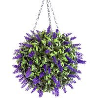Best Artificial 28cm Purple Lush Lavender Hanging Basket Flower Topiary Ball - Purple - thumbnail 1