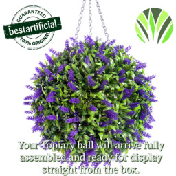 Best Artificial 28cm Purple Lush Lavender Hanging Basket Flower Topiary Ball - Purple - thumbnail 4