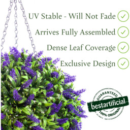 Best Artificial 28cm Purple Lush Lavender Hanging Basket Flower Topiary Ball - Purple - thumbnail 2