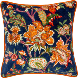 Georgia Printed Velvet Cushion - Royal Blue / Polyester - thumbnail 2
